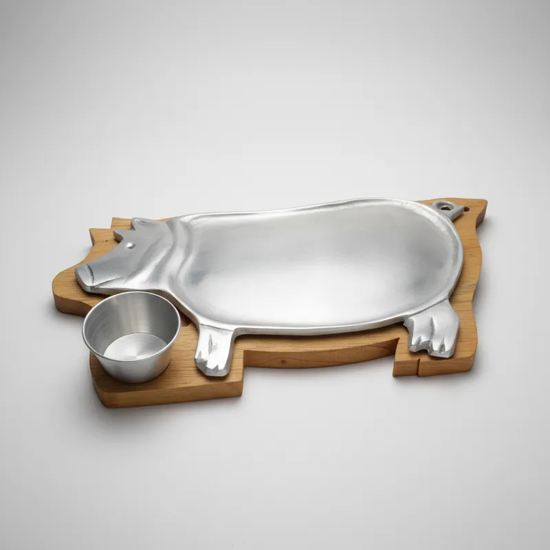Tabla Churrasco En Madera Y Aluminio Modelo Cerdo - Imagen 2
