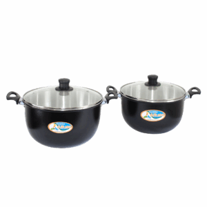 Dúo de Ollas Negras Con Tapa de Vidrio