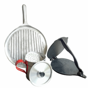 Set de productos x 3. Asador, aceitera y pataconera