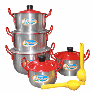 Juego de Ollas Ovalada 14-22 Tapa Alta Roja + Exprimidor