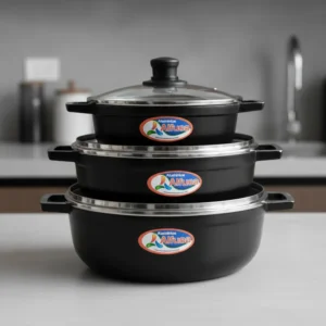 Calderos x3 Tapa De Vidrio Color Negro