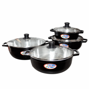 Calderos x4 tapa de vidrio color negro