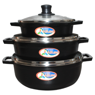 CALDEROS X 3 TAPA DE VIDRIO NEGROS