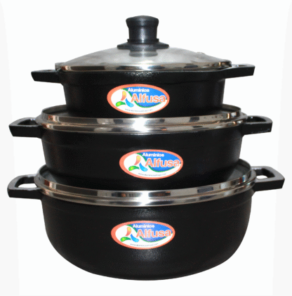 CALDEROS X 3 TAPA DE VIDRIO NEGROS