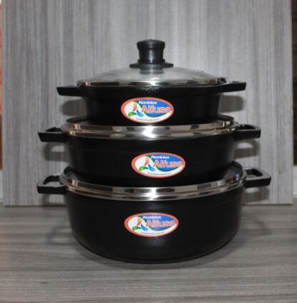 CALDEROS X 3 TAPA DE VIDRIO NEGROS - Imagen 3
